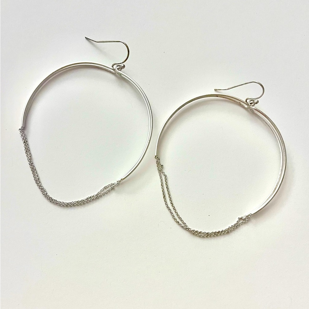 Cute chic silver dangle chain hoop earrings